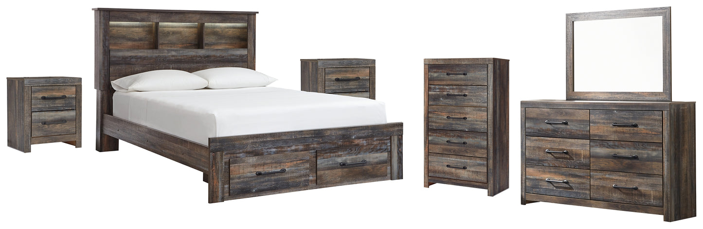 Drystan Bookcase Bed With 2 Storage Drawers With Mirrored Dresser, Chest And 2 Nightstands