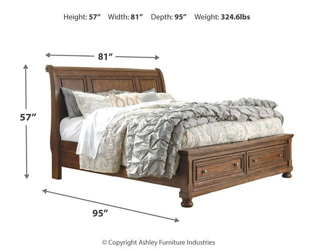 Flynnter Sleigh Bed With 2 Storage Drawers With Mirrored Dresser