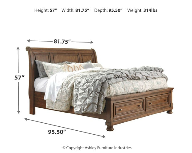 Flynnter Sleigh Bed With 2 Storage Drawers With Mirrored Dresser