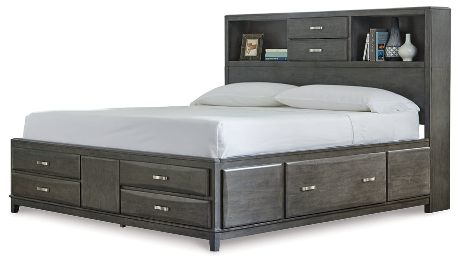 Caitbrook Storage Bed With 8 Storage Drawers With Mirrored Dresser And Chest