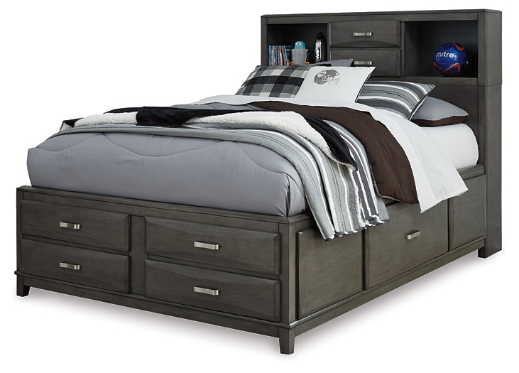 Caitbrook Storage Bed With 8 Storage Drawers With Mirrored Dresser And Chest
