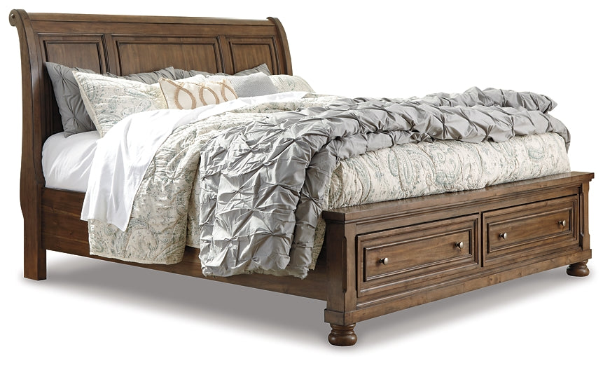 Flynnter Sleigh Bed With 2 Storage Drawers With Mirrored Dresser