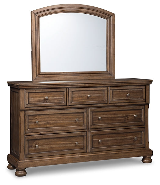 Flynnter Sleigh Bed With 2 Storage Drawers With Mirrored Dresser