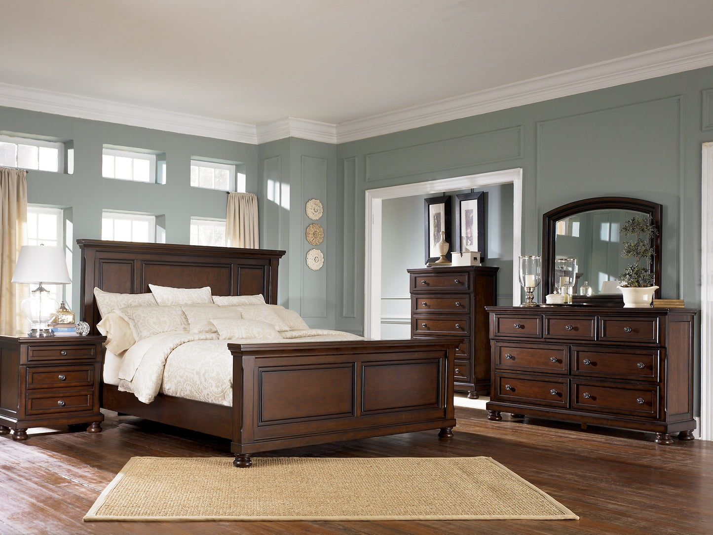 Porter Panel Bed With Mirrored Dresser, Chest And Nightstand