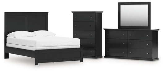 Maribel Full Panel Bed with Mirrored Dresser and Chest