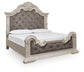 Bruchandi King Upholstered Panel Bed with Mirrored Dresser and Nightstand
