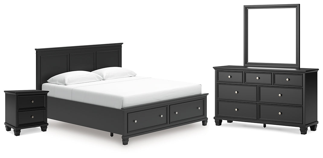 Lanolee King Panel Storage Bed, Dresser, Mirror and Nightstand