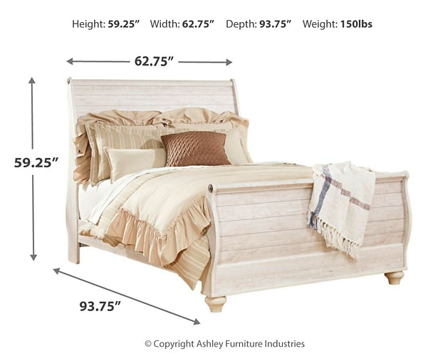 Willowton  Sleigh Bed With Mirrored Dresser, Chest And Nightstand