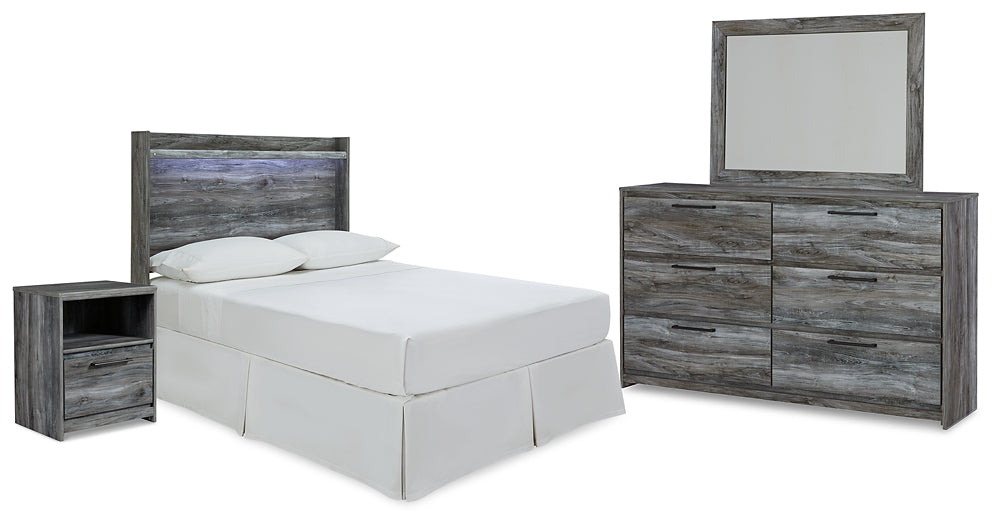 Baystorm Full Panel Headboard with Mirrored Dresser and Nightstand