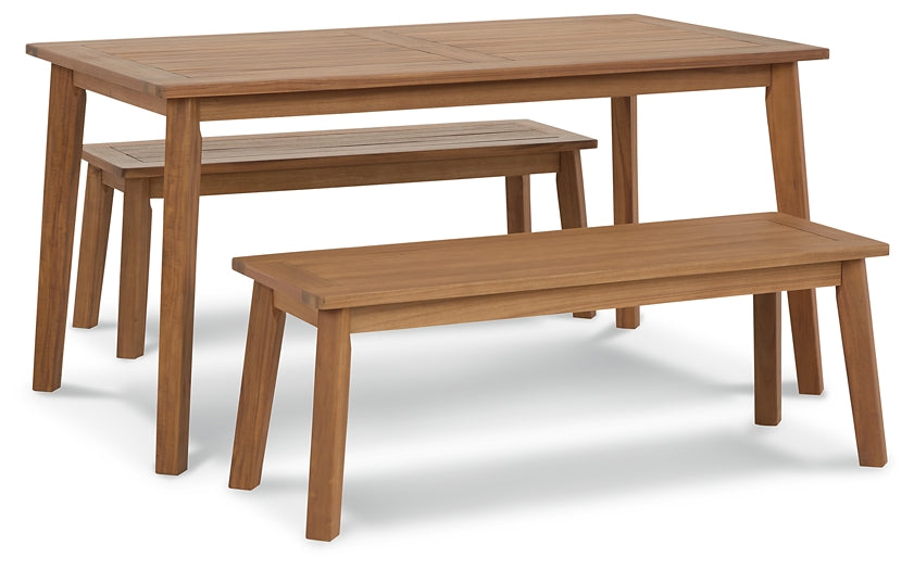 Janiyah Outdoor Dining Table and 2 Benches